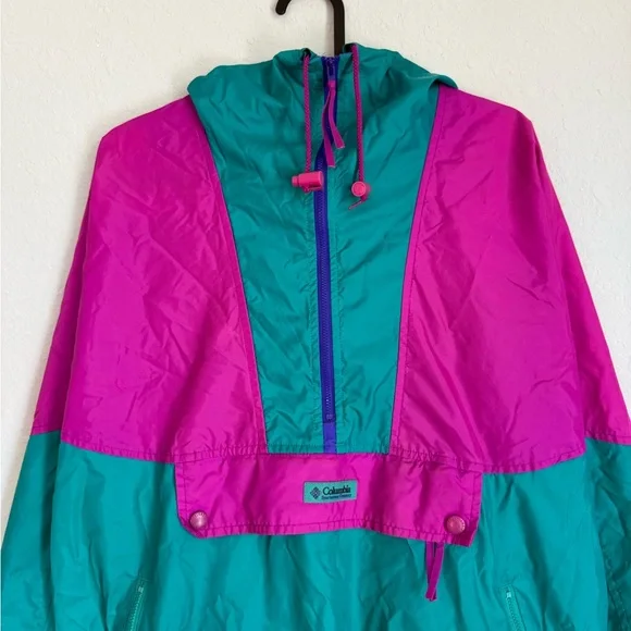 Retro Columbia windbreaker jacket - vintage 80s 90s neon colorblock track rain - Picture 6 of 9